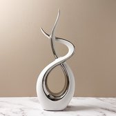 Decoratie | Infinity Art | Beeldje | Sculptuur | Keramiek | Hoogwaardig Interieur | Wit & Zilver | 37cm