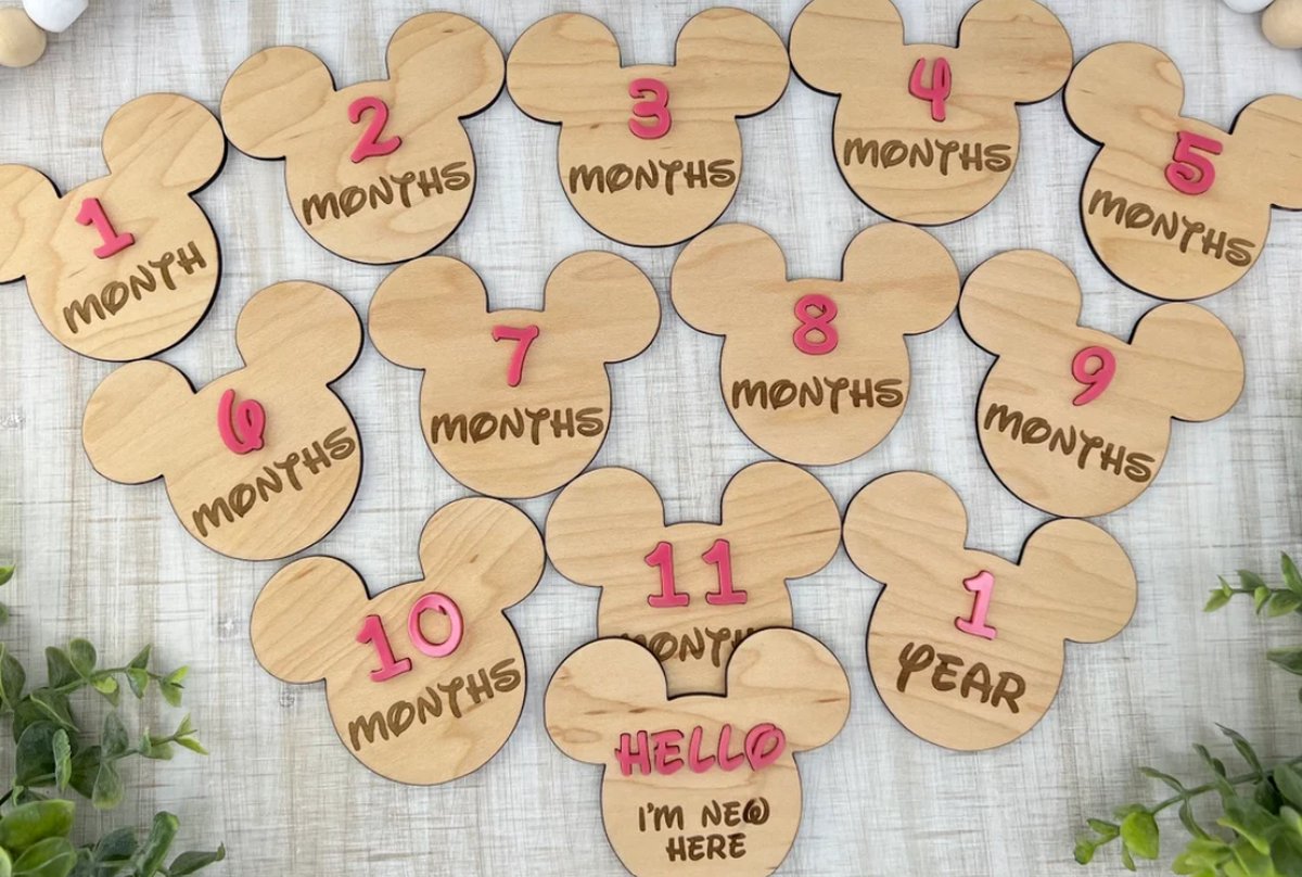 14 Houten Mijlpaalkaarten Baby - Babyshower cadeau - Kraamcadeau Jongen en meisje - milestone cards/ muis oren 1