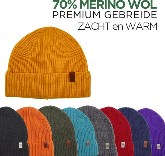 Norfolk - Chapeau 70% laine mérinos - Bonnet tricoté Premium - Chapeau de Sports d'hiver - Jaune - Norwick