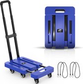 Opvouwbare steekwagen, opvouwbare handwagen met 6 wielen, 2 elastische touwen, robuuste bagagetrolley met 225 kg capaciteit, voor het vervoer van bagage, blauw