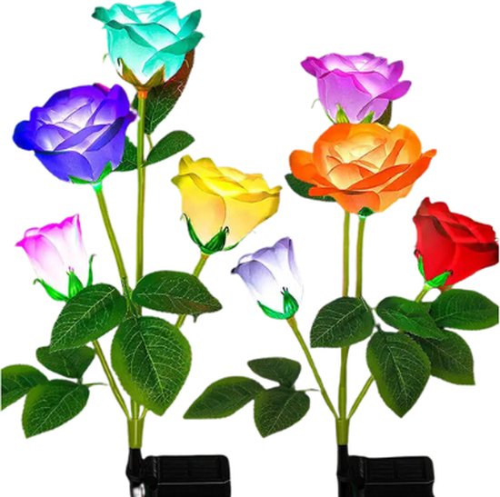 SP Home - Tuinverlichting op Zonne energie - Tuinverlichting - Zonne energie - Set van 2x 4 rozen - Mix Kleuren