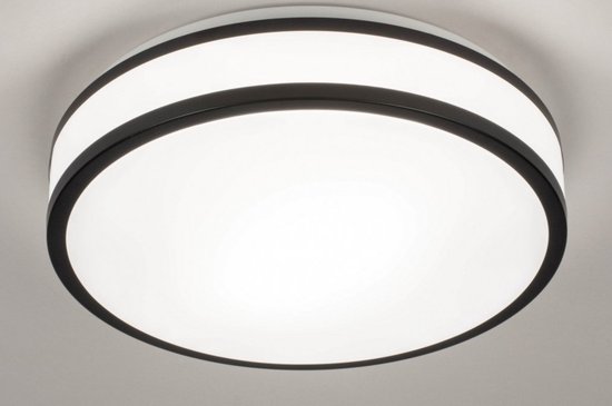 Lumidora Plafondlamp 73674 - Plafonniere - RENO - 2 Lichts - E27 - Zwart - Wit - Kunststof - Buitenlamp - Badkamerlamp - IP44 - ⌀ 35 cm