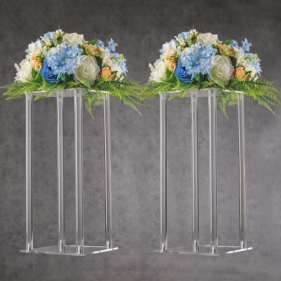 Set van 2, 40 cm hoge acryl bloemenstandaard, heldere basis voor bruiloft, evenement, feestrekwisieten, heldere vazen, woondecoratie