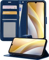 Hoesje Geschikt voor Samsung A15 Hoesje Book Case Hoes Wallet Cover - Hoes Geschikt voor Samsung Galaxy A15 Hoesje Bookcase Hoes - Donkerblauw