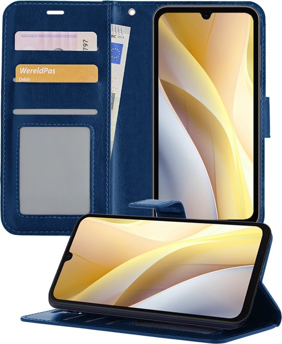 Hoesje - Met Pasjeshouder - Geschikt voor Samsung Galaxy A15 - Luxe Bookcase Portemonee - Flip Case - Kunstleer Book Case - Flipcase - Book Cover - Walletcase - Portemonneehoes - Telefoonhoesjes - Donkerblauw