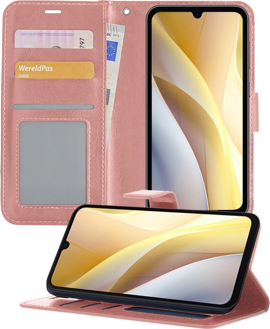 Hoesje - Met Pasjeshouder - Geschikt voor Samsung Galaxy A15 - Luxe Bookcase Portemonee - Flip Case - Kunstleer Book Case - Flipcase - Book Cover - Walletcase - Portemonneehoes - Telefoonhoesjes - Rosé goud