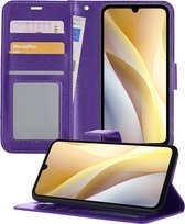 Hoesje Geschikt voor Samsung A15 Hoesje Book Case Hoes Wallet Cover - Hoes Geschikt voor Samsung Galaxy A15 Hoesje Bookcase Hoes - Paars