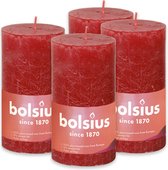 4 bougies pilier rustique Bolsius rouge 68 (60 heures) Eco Shine Delicate Red