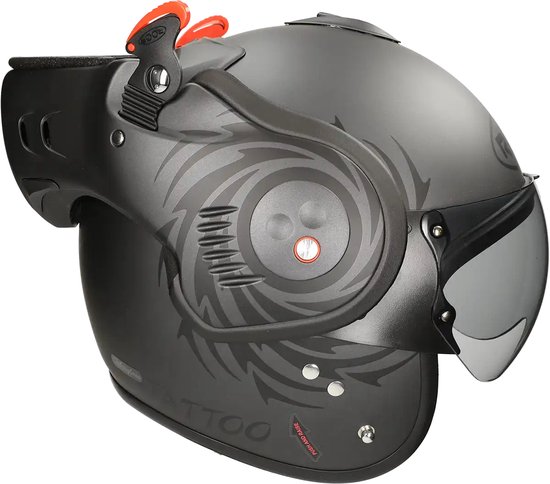 ROOF - RO5 BOXER V8 S TATTOO MATT GRAPHITE - BLACK - ECE goedkeuring - Maat XS - Integraal helm - Scooter helm - Motorhelm - Zwart - Geen ECE goedkeuring goedgekeurd