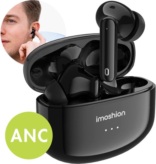 Écouteurs iMoshion Aura Pro - Écouteurs sans fil avec suppression Active du bruit (ANC) - Écouteurs Bluetooth sans fil - Écouteurs adaptés à Apple et Android - Zwart