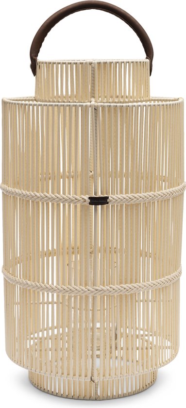 Riviera Maison Lantaarn windlicht groot wit en rond 75 cm hoog - Bartolome Outdoor lantaarn voor binnen of buiten met handvat