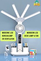 Oplaadbaar LED Bureau Lamp met Ventilator - 4 LED & Ventilator - Temperatuur- en tijdsweergave