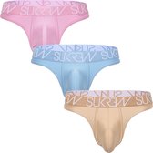 Sukrew Classic Thong Pearl Collection Multipack 1 x Soft Pink + 1 x Cool Blue + 1 x Gold Dust - MAAT M - Heren Ondergoed - String voor Man - Mannen String