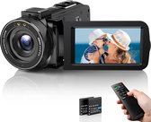 4K Videocamera voor Vlogging met IPS-scherm en Afstandsbediening - Draagbare Camcorder voor YouTube - Batterijen Inbegrepen