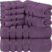 Set van 8 handdoeken met ophanglus van 97% katoen, absorberend en sneldrogend, 2 badhanddoeken, 2 handdoeken, 4 washandjes (pruim)