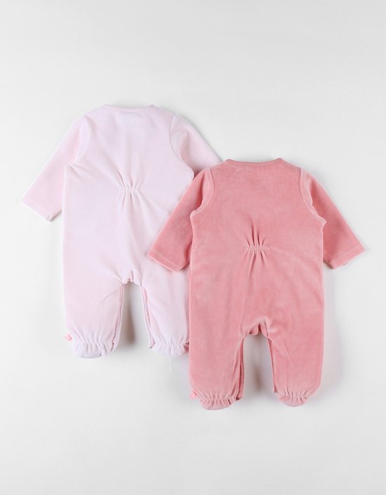 Set de 2 pyjamas 1 pièce en velours, clair/blush