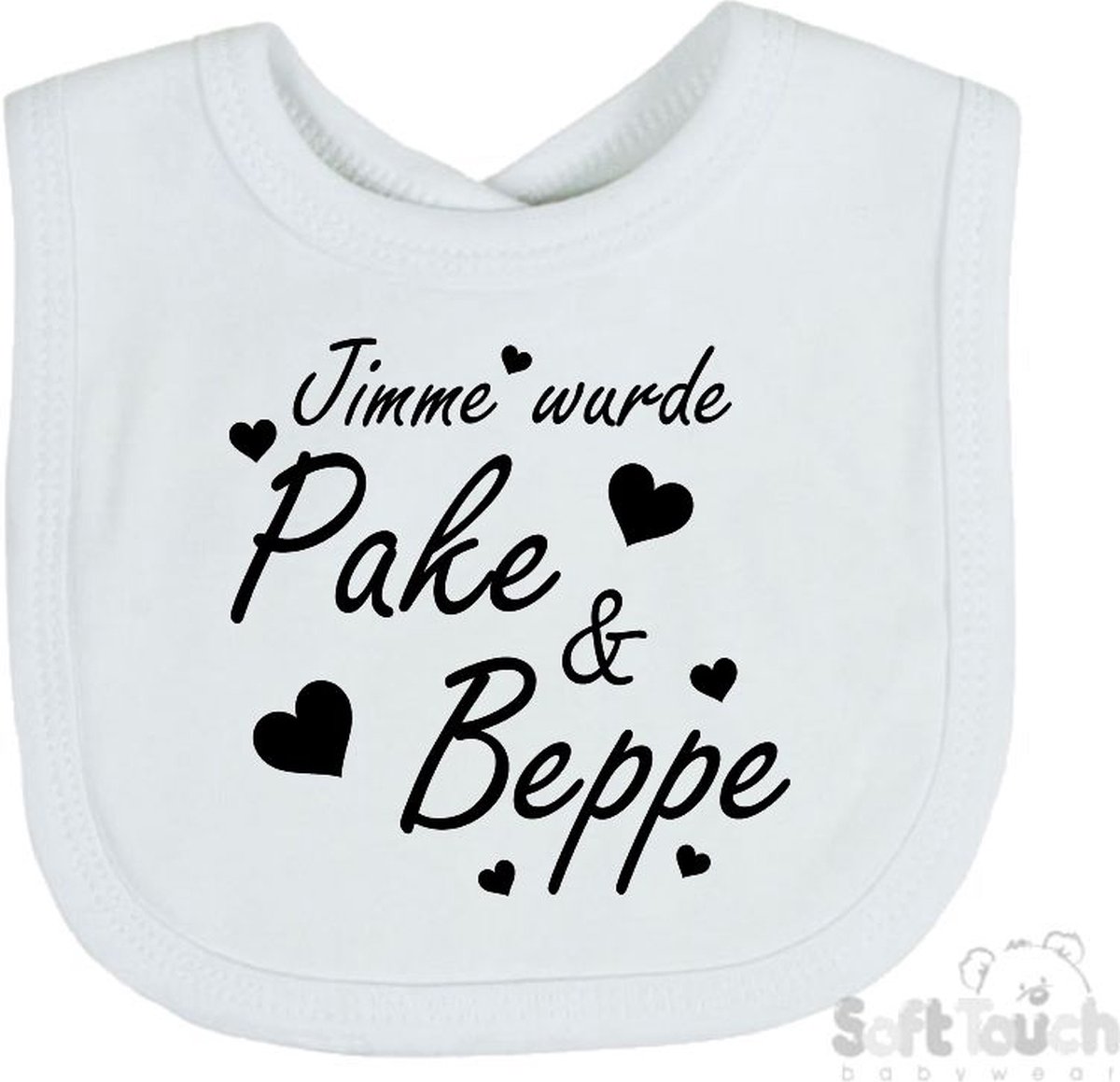 Goedkoopste 100 katoenen Slab Slabber Slabbetje Jimme wurde Pake & Beppe met hartjes zwangerschapsaankondiging Fries Unisex Katoen Wit/zwart Maat 33 x 22 cm