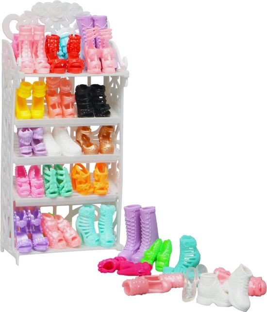 Accessoires voor modepop - Schoenenrek met 10 paar schoenen - Geschikt voor Barbie - In cadeauverpakking