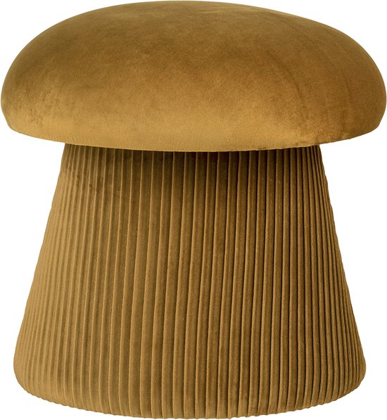Artichok Noam Pouf Ocre Jaune - Velours - Pouf Rond - Repose-pieds - Velours