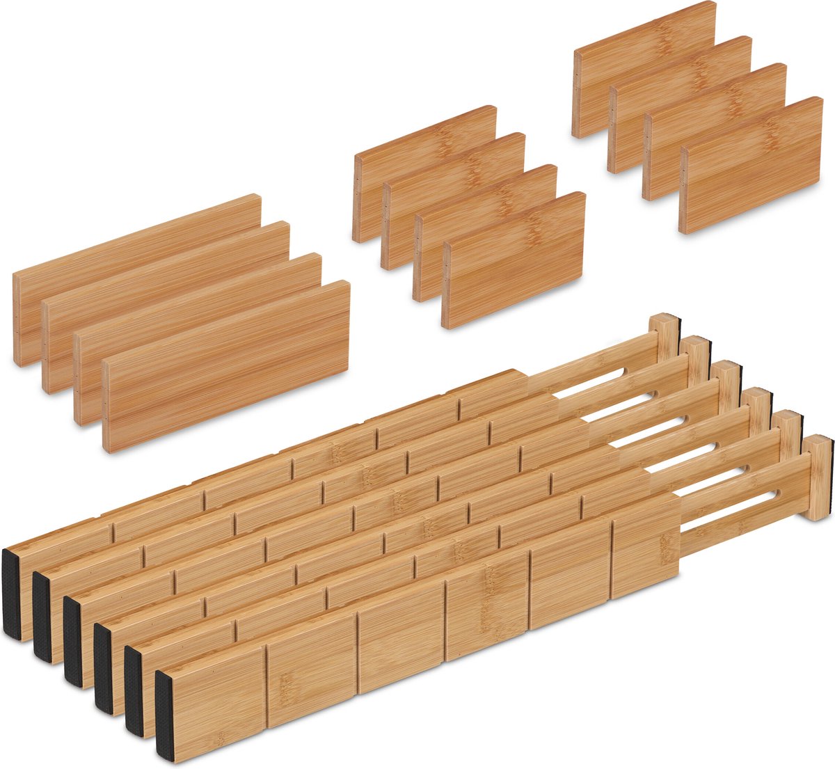 ladeverdelers - 18-delige set - verstelbaar - 43,5 - 57 cm - bamboe - lade organizer
