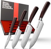 Matakumi Couteau de chef japonais de style damas – Coffret cadeau 4 pièces – Couteau de cuisine style damas – Couteaux japonais Perfect pour les chefs amateurs et la Cuisine professionnelle