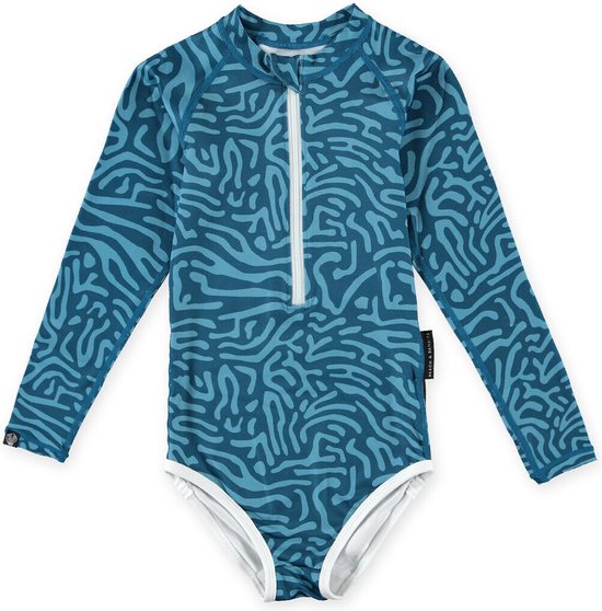 Beach & Bandits - Maillot de bain UV pour filles - Manches longues - UPF50+ - Deep Ocean - Plastic Soup Fond de teint - Blauw - taille 128-134cm