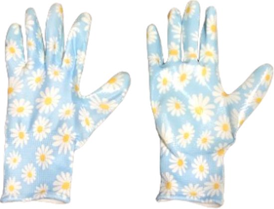 Tuin handschoenen met Bloemen - Blauw / Wit / Geel - Polyester - Maat s - Work gloves