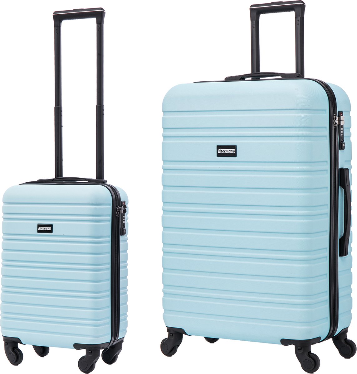 BlockTravel - kofferset - 2 delig - ABS - ruimbagage en handbagage - 29 en 74 liter - inbouw TSA slot - licht blauw