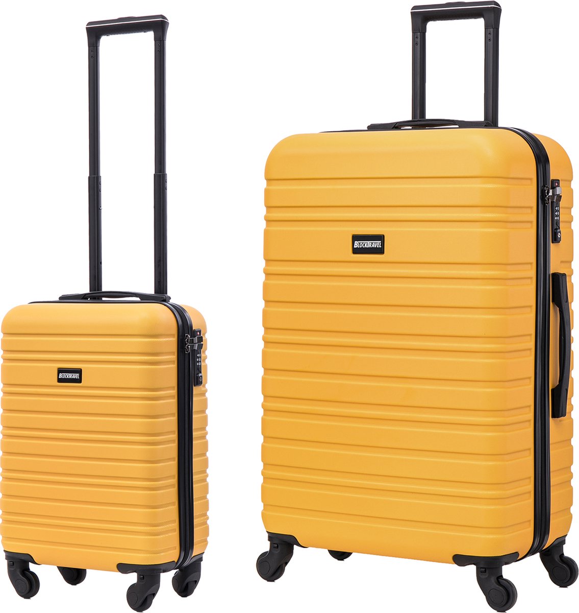 BlockTravel - kofferset - 2 delig - ABS - ruimbagage en handbagage - 29 en 74 liter - inbouw TSA slot - geel