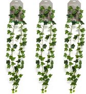 Emerald kunstplant/hangplant slinger - 3x - Klimop/hedera - groen - 180 cm lang - planten guirlandes
