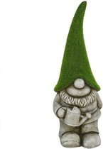 Gerimport tuinkabouter beeldje - Dwarf Ukkie - Polystone - grasgroene muts - 48 cm