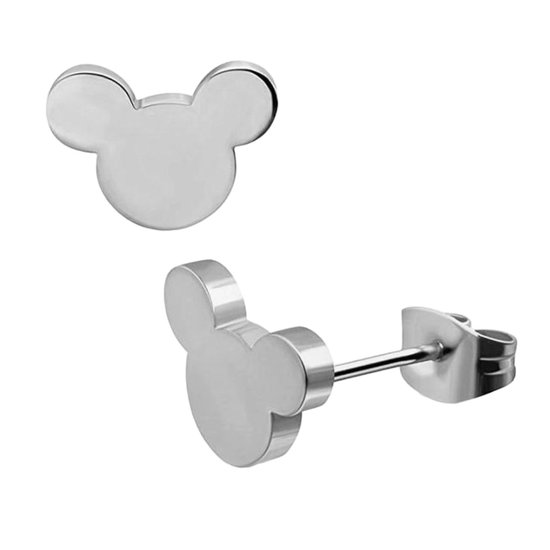 Oorbellen Mickey mouse zweerknopjes Zilverkleurig chirurgisch staal 8mm