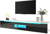 Merax Hoogglans TV-Meubel - TV Kast met LED Verlichting - Wit met Zwart