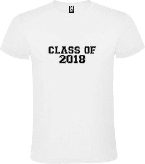 Wit T-Shirt met “Class of 2018 “ Afbeelding Zwart Size 2XL