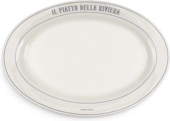 Riviera Maison Assiette Ovale Porcelaine Wit - Grand bol de service Long Island avec texte