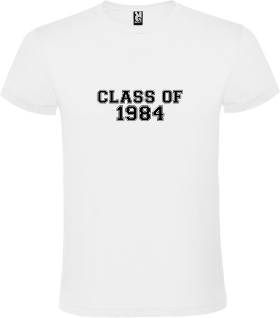 Wit T-Shirt met “Class of 1984 “ Afbeelding Zwart Size S
