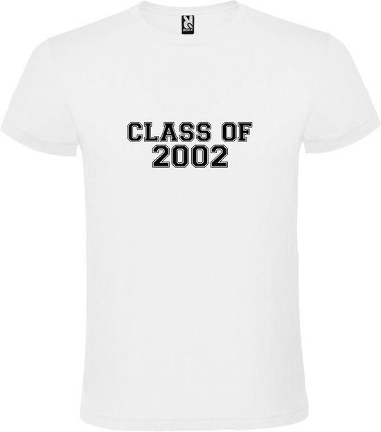 Wit T-Shirt met “Class of 2002 “ Afbeelding Zwart Size 5XL
