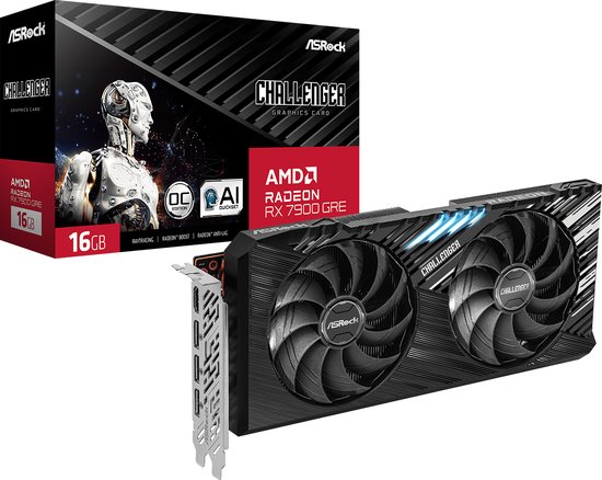 ASROCK AMD Radeon RX 7900 GRE Challenger 16GB OC - Videokaart 16GB GDDR6 - PCIe 4.0 x16 - 1x HDMI - 3x DisplayPort