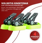 Set van 4 spanbanden ratelriemen, zwarte ratel, belastbaar tot 400kg, volgens DIN EN 12195-2, lengte 6m breedte 25mm, uit één stuk, geel