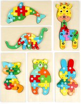 Houten Puzzels, 6 Stuks 3D Dierenpuzzel Speelgoed Baby's Games, Sorteer speelgoed - Vormnummerpuzzel Jigsaw Set, Houten Legpuzzels voor Peuters,cadeau, educatief speelgoed, voor kinderen van 1-3 jaar (Giraffe)
