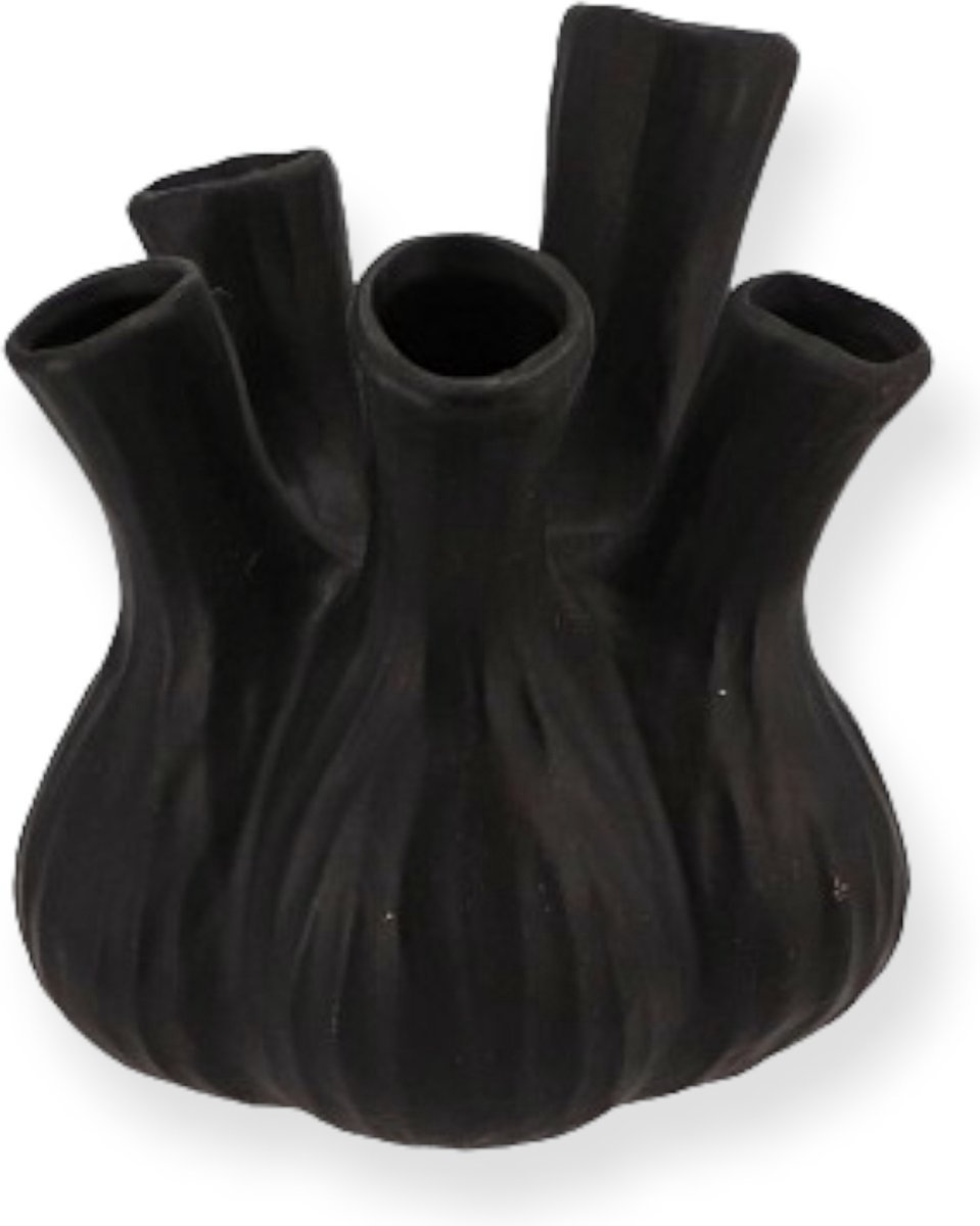 Tulpenvaas - Toetervaas -Aglio vaas - zwarte vaas - vaas binnen - toetervaas zwart - tulpenvaas zwart - Vaas voor tulpen - vaas voor droogbloemen - Mat zwart - Bloemenvaas - 17 x 20 cm