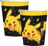 Amscan Pokemon themafeest drinkbekers - 16x - zwart/geel - karton - 237 ml