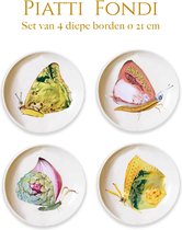 Bordy's - La dolce vita di una farfalla - Pastakom ⌀21cm (set van 4) - Diepe borden - pastaborden - vlinders - porselein - Vaatwasserbestendig - vlinder kom