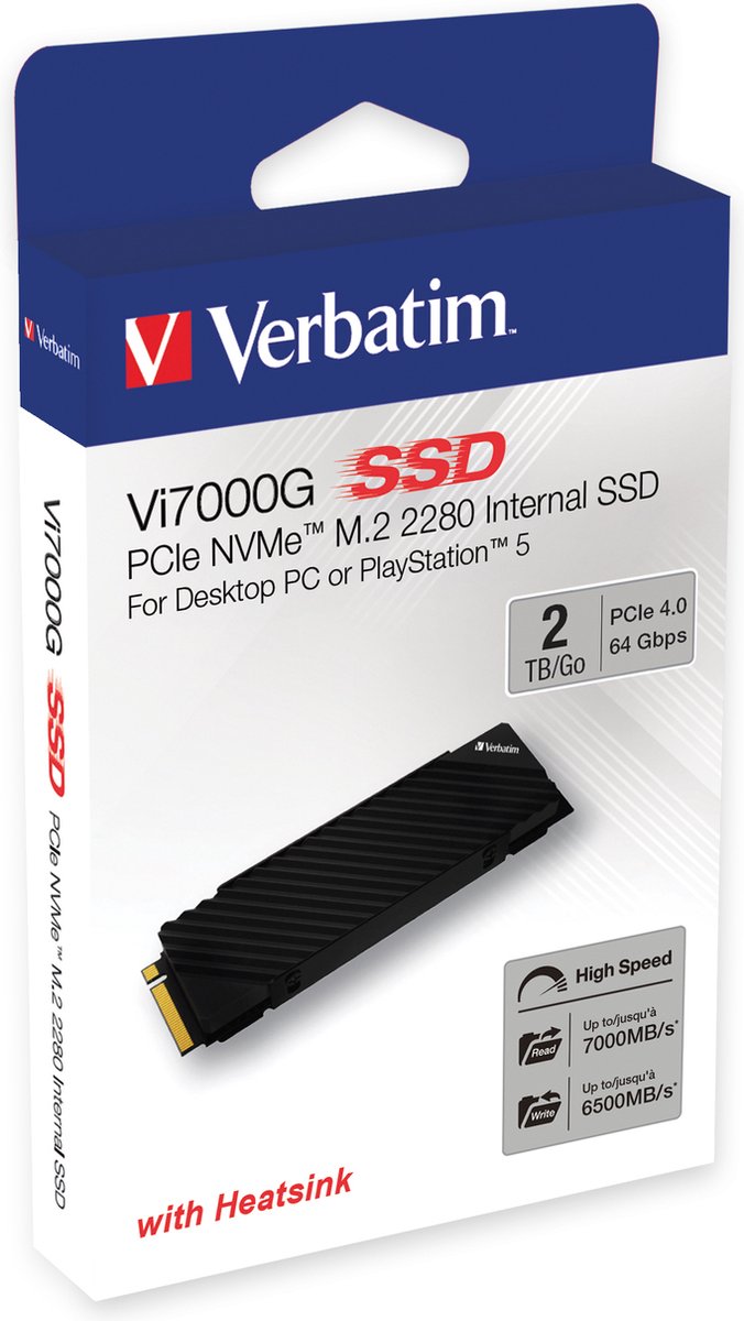 Verbatim Vi7000 2 TB NVMe/PCIe M.2 SSD 2280 harde schijf PCIe 4.0 x4 Retail 49368
