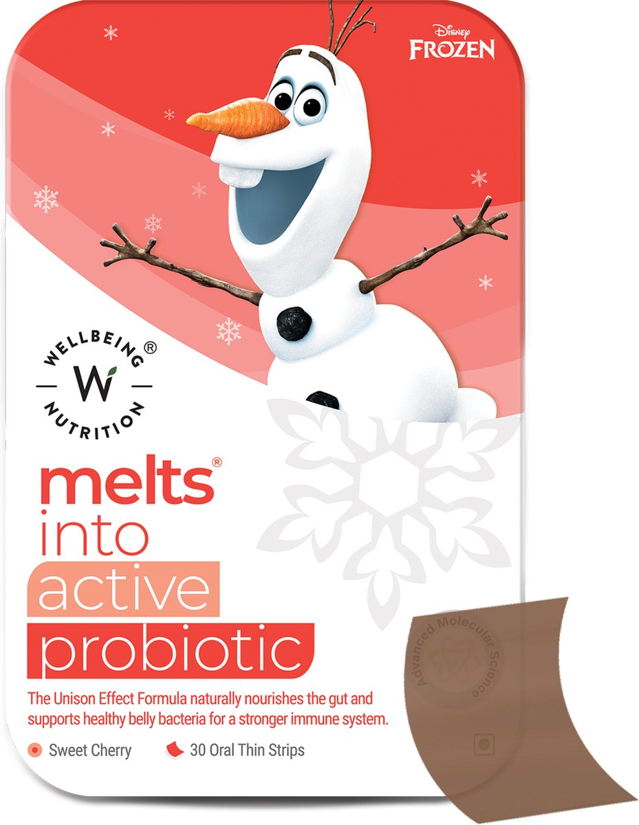 Goedkoopste Disney Frozen Probiotic - Actieve Probiotica & Vitamine C & D3 - Smeltblaadjes (geen capsule & geen water) - Vitaminen en Mineralen Supplement - Snel oplossende orale vegan strips - 30 strips - Zoete Kersen Smaak - Wellbeing2day MELTS for Kids