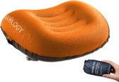 Ultralicht opblaasbaar reiskampeerkussen samendrukbaar compact opblaasbaar comfortabel ergonomisch kussen voor nek- en lendensteun, oranje