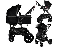 MamaLoes Marly 3 in 1 Kinderwagen - Zwart - Combi Kinderwagen incl. Autostoel