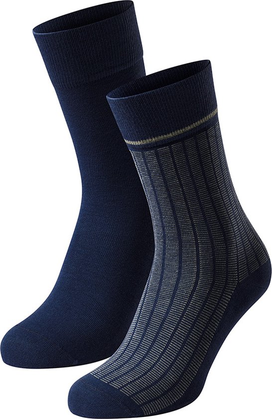 Schiesser long life cool 2P sokken stripe blauw
