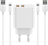 Phreeze 12W USB Oplader met 2 USB-A Poorten + 2x USB naar 8-PIN Kabel 1 Meter - 12 Watt - Geschikt voor oudere iPhone en iPad modellen