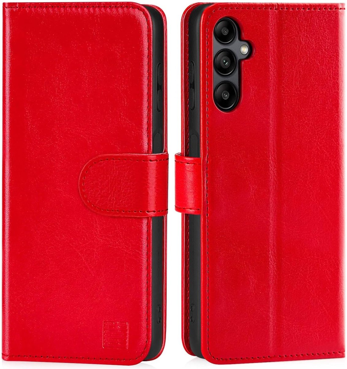 Geschikt voor Samsung Galaxy A15 4G/5G - Kaartsleuven - Magnetische Sluiting en Ingebouwde Standaard- Portemonnee PU Lederen Flip Hoesje - Rood